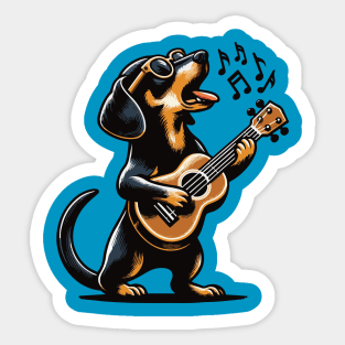 Dog Playing Guitar Singing Dachshund Wiener Dog Funny Sticker